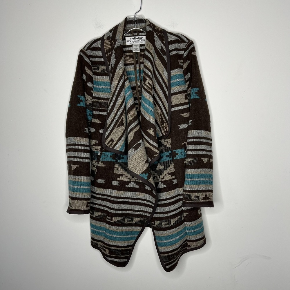 Back In The Saddle Sweater Womens Medium‎ Brown Open Front Southwestern Cardigan